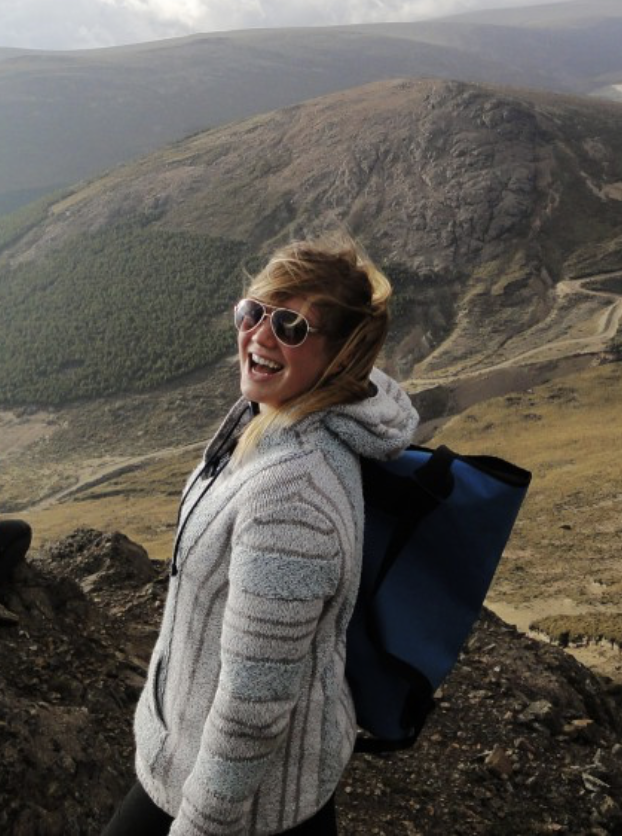 Female student in white sweater, Andes mountains