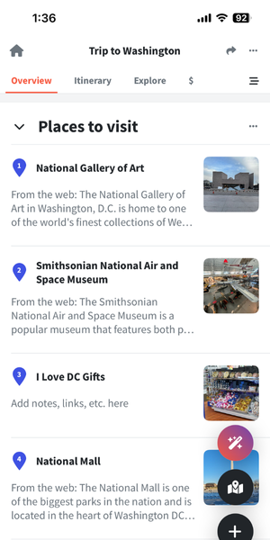 Wanderlog App Screen
