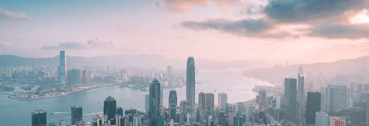 Morning skyline view of Hong Kong from Victoria Peak