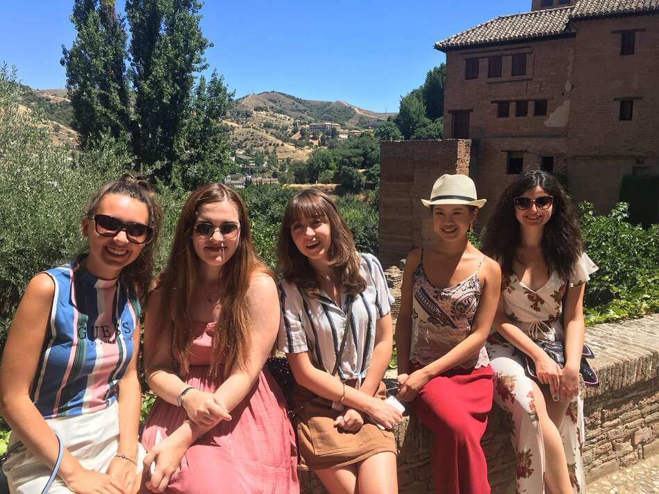 Five students at the Alhambra gardens
