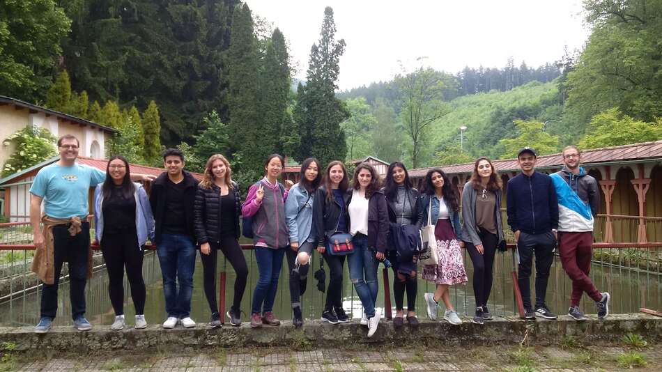 Professor and students; outdoor field trip
