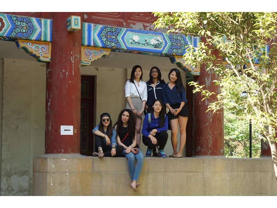 Six students at the Forbidden City, Beijing