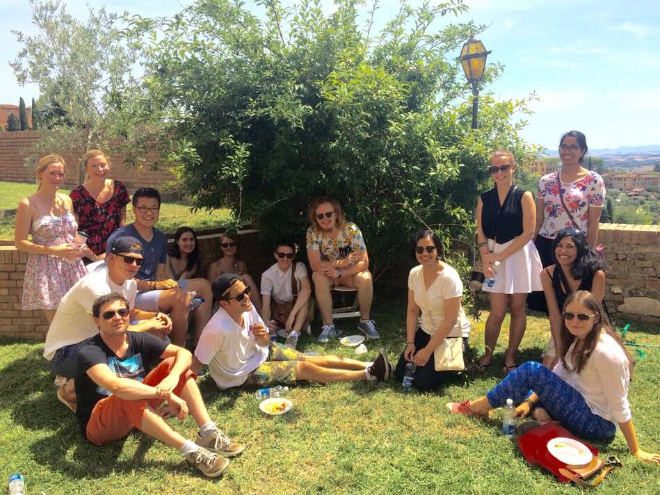 Students at the Sperandie Residence courtyard, Siena