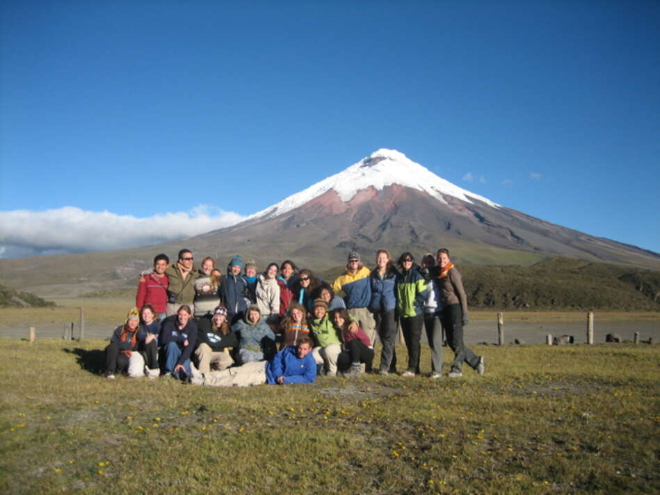 Group of students by the Andes Mountains.