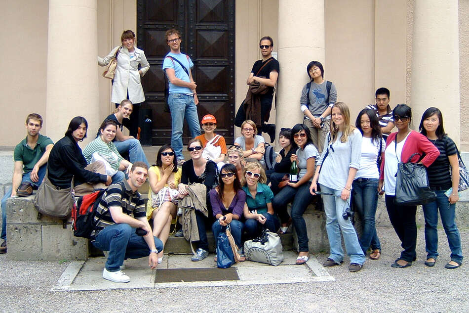 Group of students outside building, Weimar