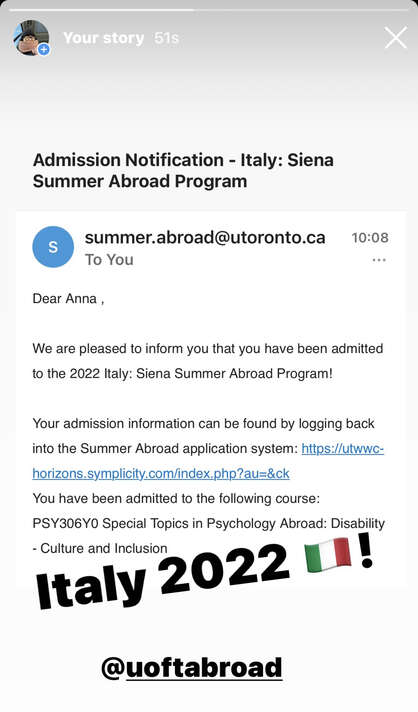 Anna Italy Admission Story