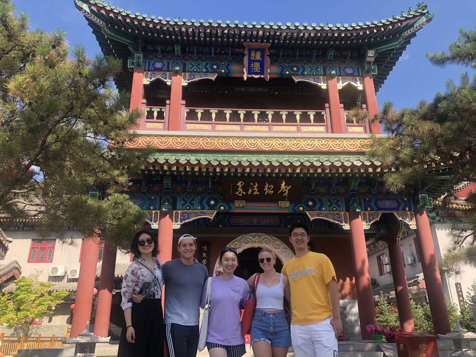 Five students at the Dabei Temple in Tianjin