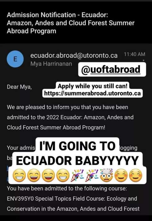 Mya Ecuador Admission Story