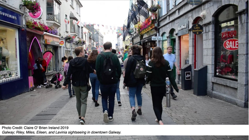 Galway; Riley, Miles, Eileen, and Lavinia sightseeing in downtown Galway.