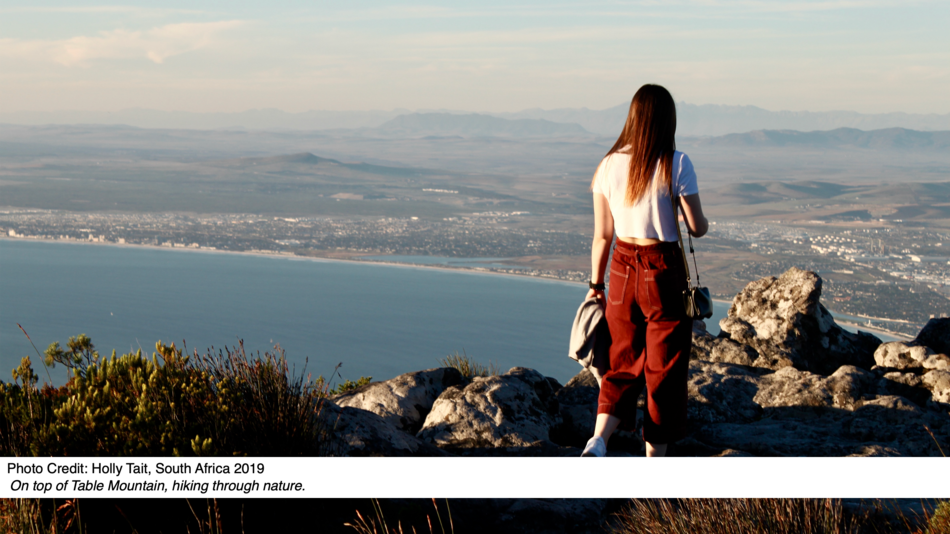 On top of Table Mountain, hiking through nature.