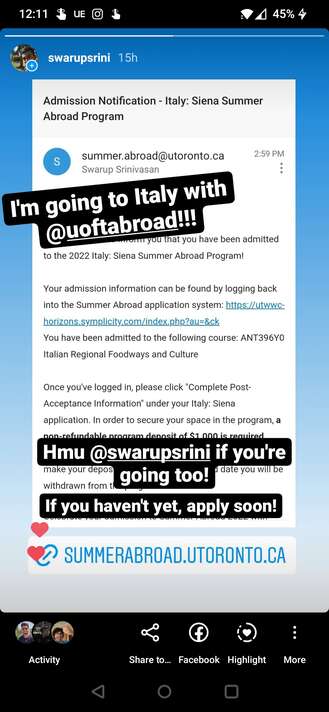 Swarup Italy Admission Story