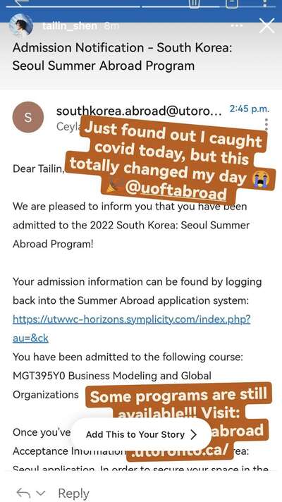 Tailin South Korea Admission Story