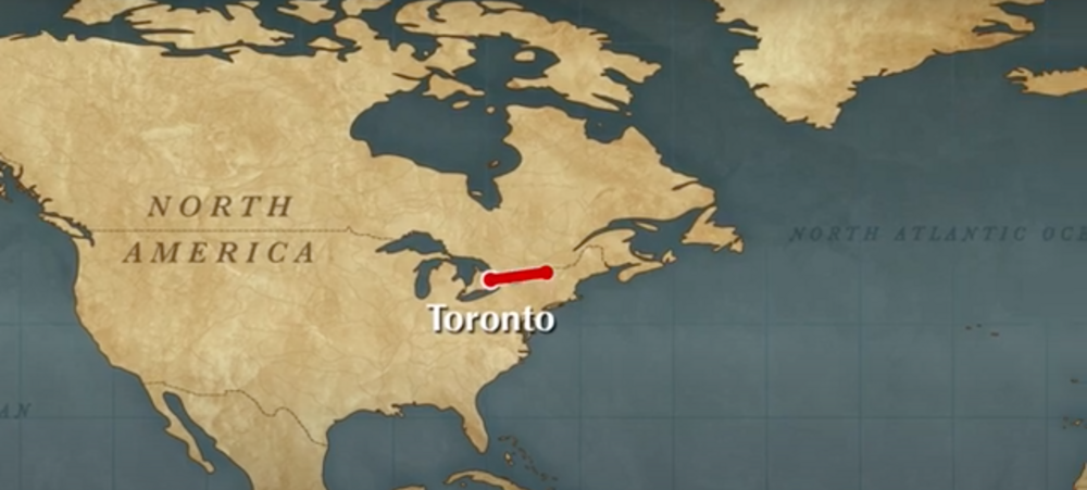 map highlighting the location of toronto within North America