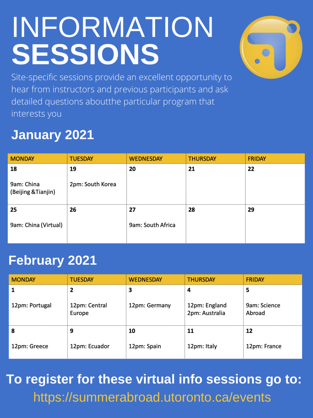 2021 Information Session Calendar
