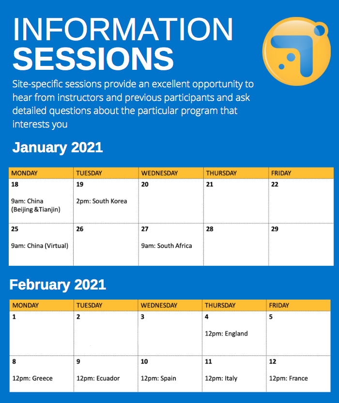 2021 Info Session Calendar Updated