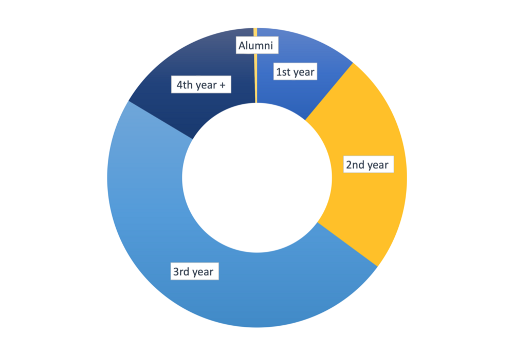 Graph displaying number of students in their year of study who are studying Summer Abroad 2021.