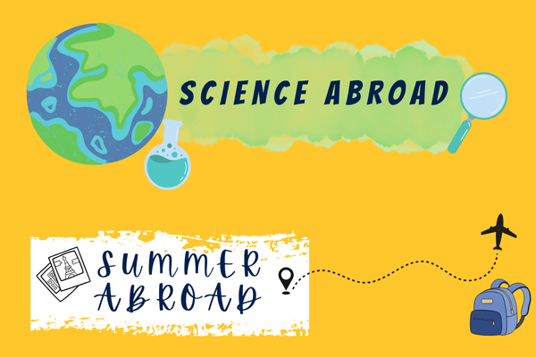 Science Abroad and Summer Abroad beside a globe and backpack